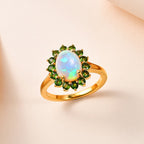 AA natürlicher, äthiopischer Welo Opal und Chromdiopsid Ring und Anhänger