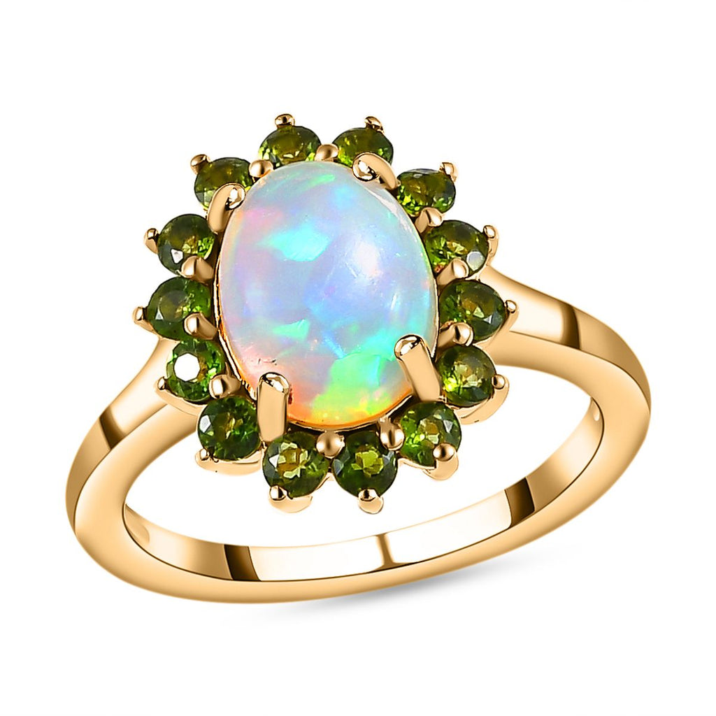 AA natürlicher, äthiopischer Welo Opal und Chromdiopsid Ring und Anhänger