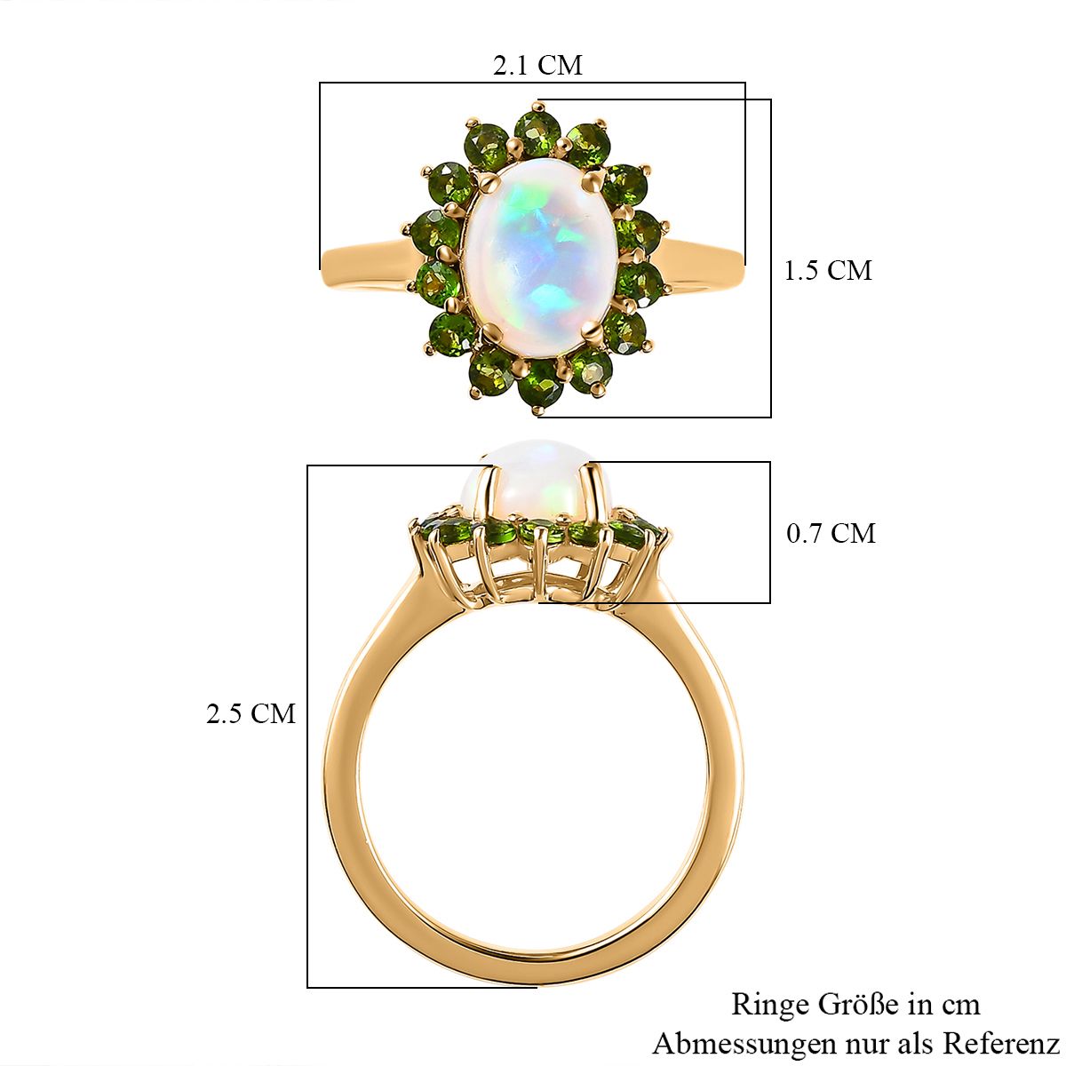 AA natürlicher, äthiopischer Welo Opal und Chromdiopsid Ring und Anhänger