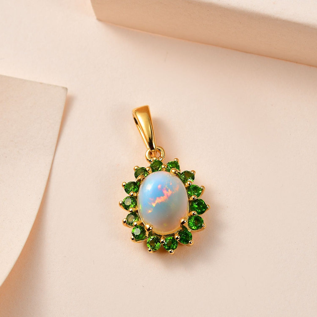 AA natürlicher, äthiopischer Welo Opal und Chromdiopsid Ring und Anhänger