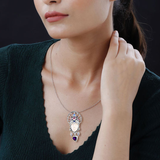 Afrikanischer Amethyst, Rosenquarz Anhänger 925 Silber ca. 7,81 ct.
