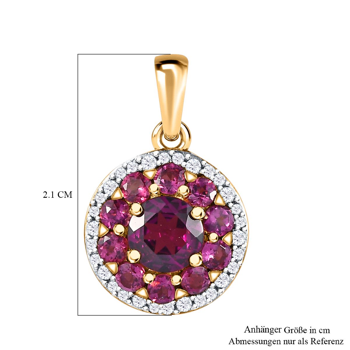 Rhodolith Granat Anhänger 925 Silber Gelbgold Vermeil ca. 2,22 ct.