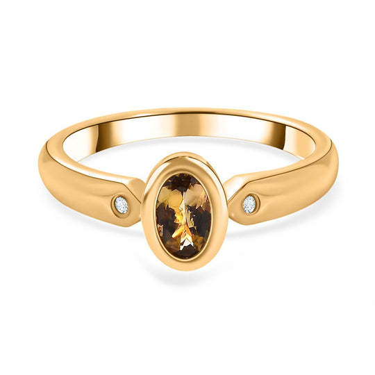 AA Natürlicher goldener Tansanit, Weißer Diamant Ring, 925 Silber Gelbgold Vermeil (Größe 21.00) ca. 0.44 ct