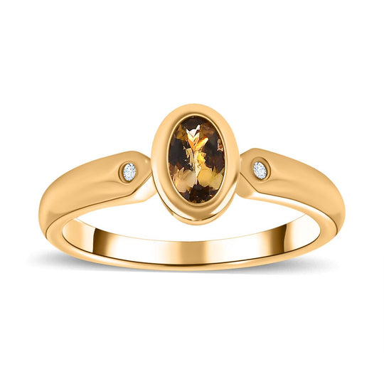 AA Natürlicher goldener Tansanit, Weißer Diamant Ring, 925 Silber Gelbgold Vermeil (Größe 21.00) ca. 0.44 ct