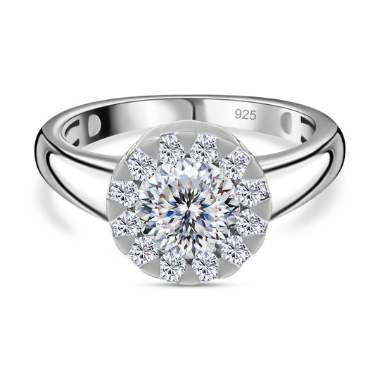 120 Facetten Moissanit Ring 925 Silber platiniert (Größe 18.00) ca. 1,68 ct