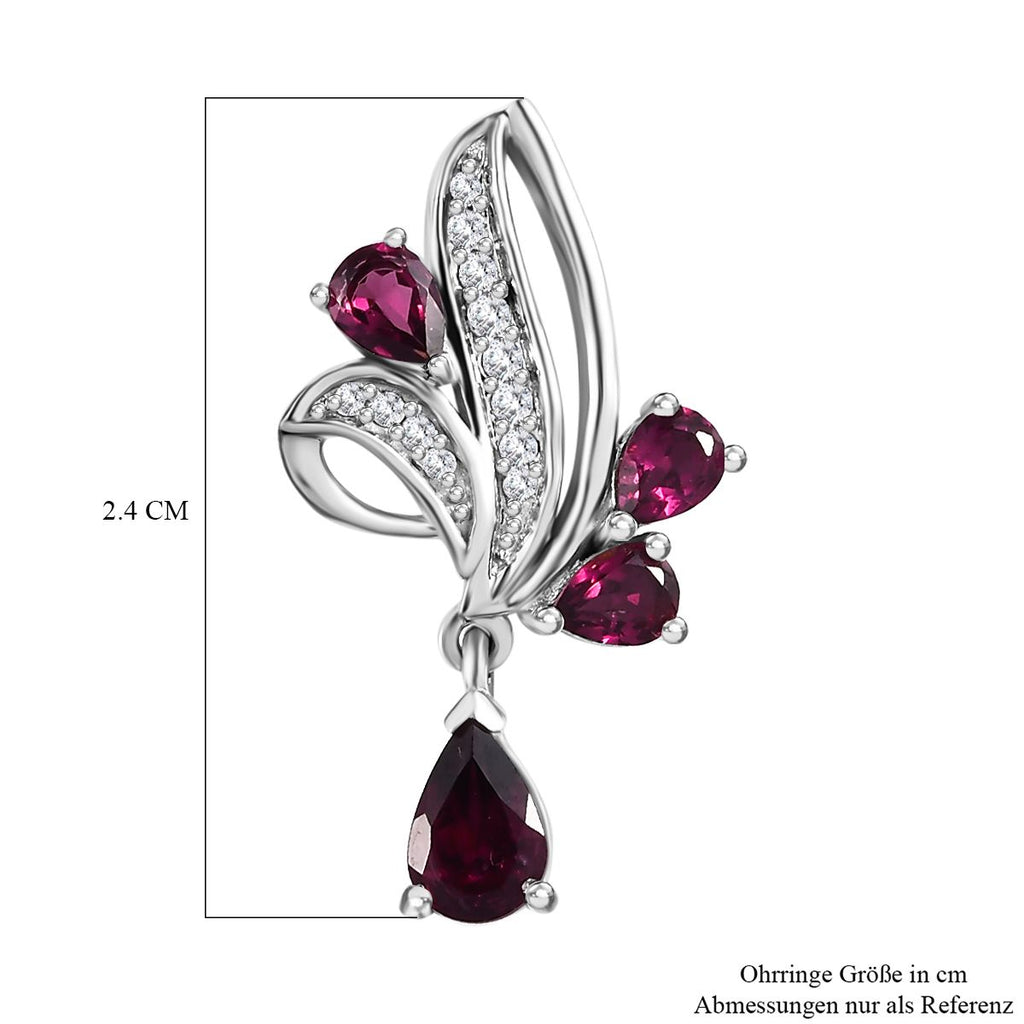 Rhodolith Granat Ohrringe 925 Silber platiniert ca. 2,43 ct.