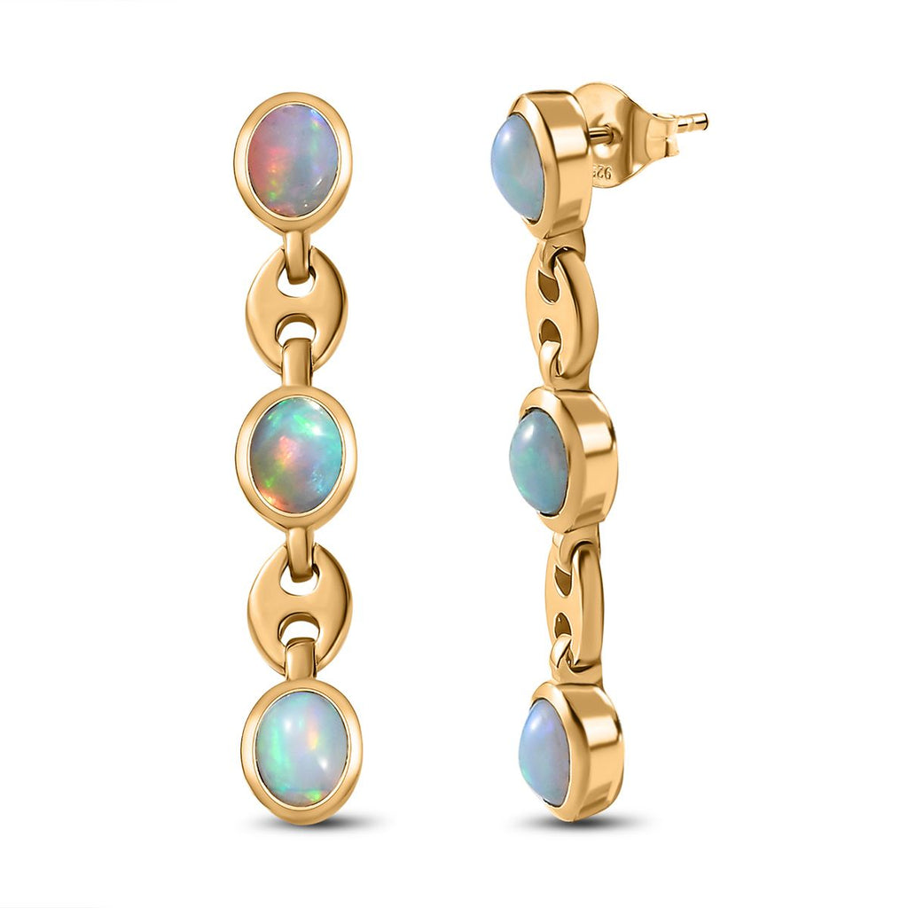 AA Natürlicher, äthiopischer Welo Opal Ohrringe 925 Silber Gelbgold Vermeil ca. 1,57 ct.