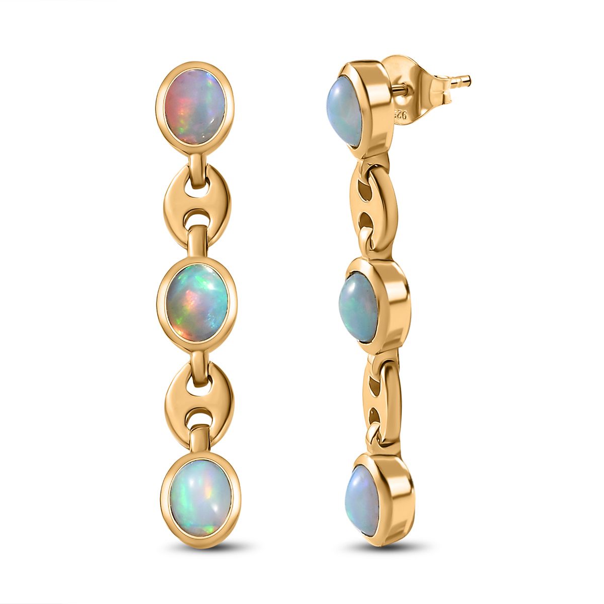AA Natürlicher, äthiopischer Welo Opal Ohrringe 925 Silber Gelbgold Vermeil ca. 1,57 ct.