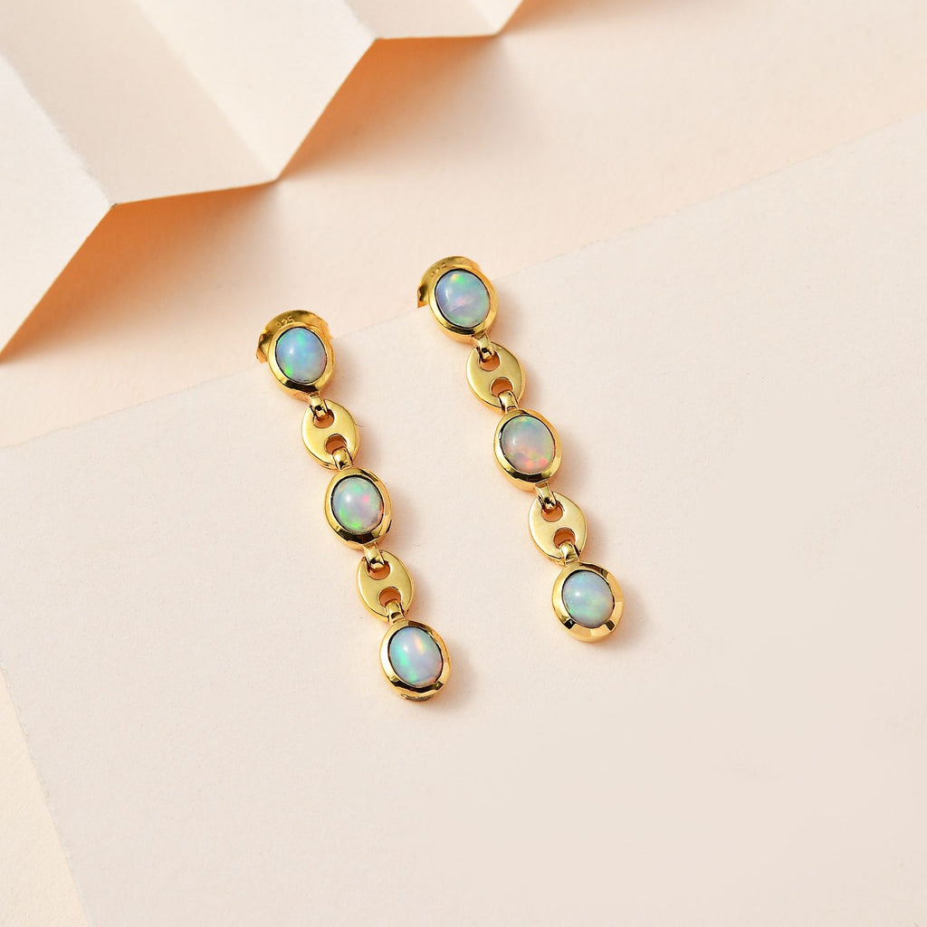 AA Natürlicher, äthiopischer Welo Opal Ohrringe 925 Silber Gelbgold Vermeil ca. 1,57 ct.
