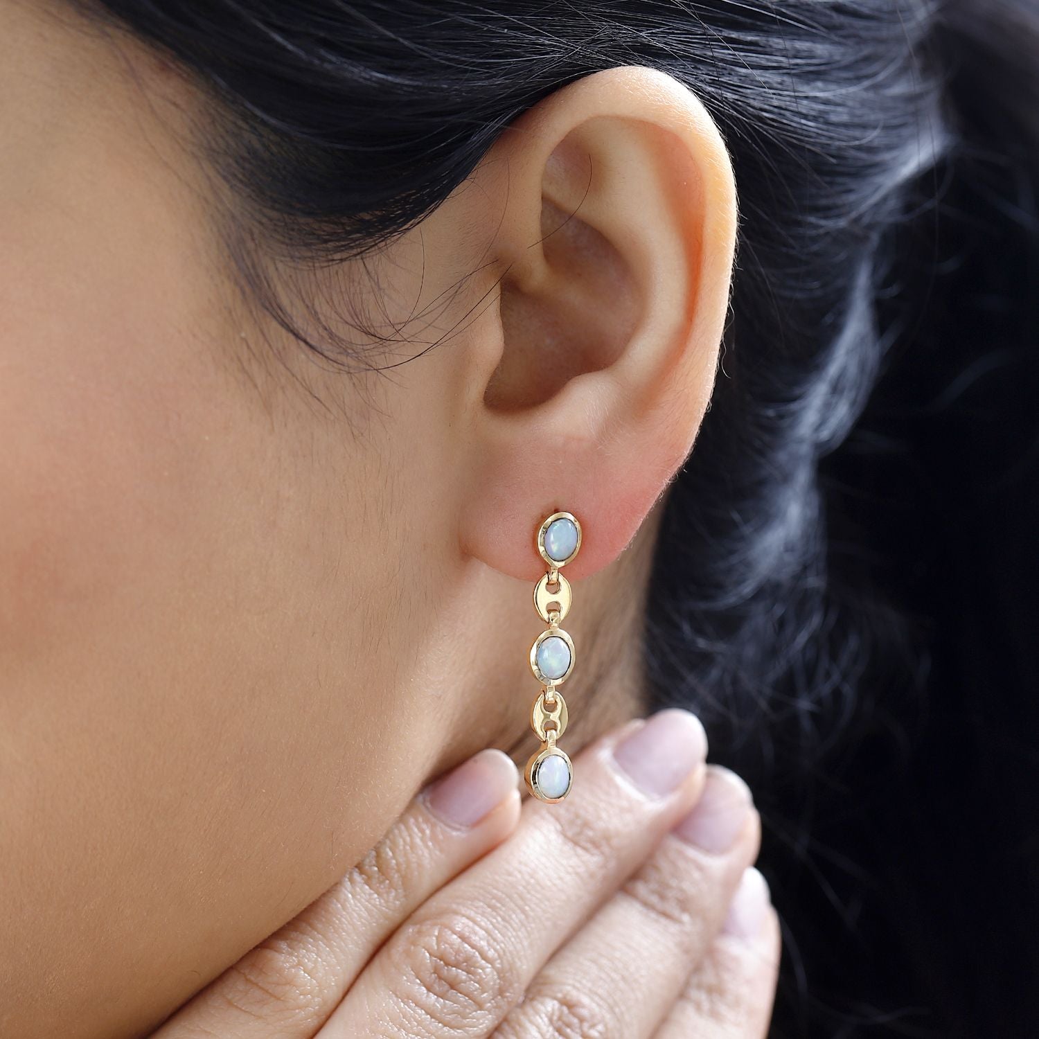 AA Natürlicher, äthiopischer Welo Opal Ohrringe 925 Silber Gelbgold Vermeil ca. 1,57 ct.
