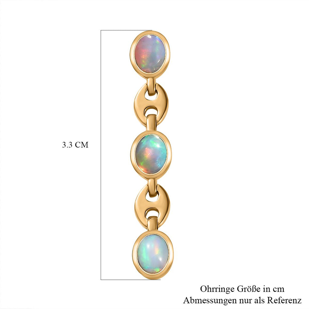 AA Natürlicher, äthiopischer Welo Opal Ohrringe 925 Silber Gelbgold Vermeil ca. 1,57 ct.