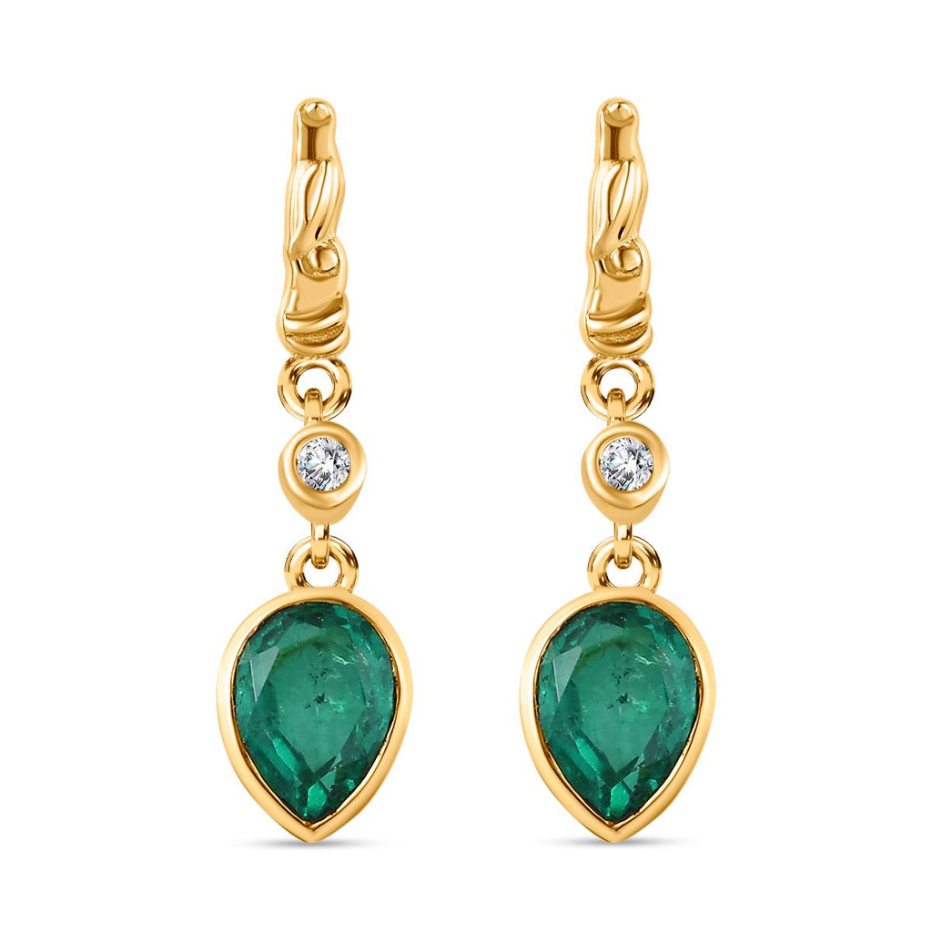 Smaragd-Triplette-Quarz, Weißer Zirkon Ohrringe 925 Silber Gelbgold Vermeil ca. 2.70 ct