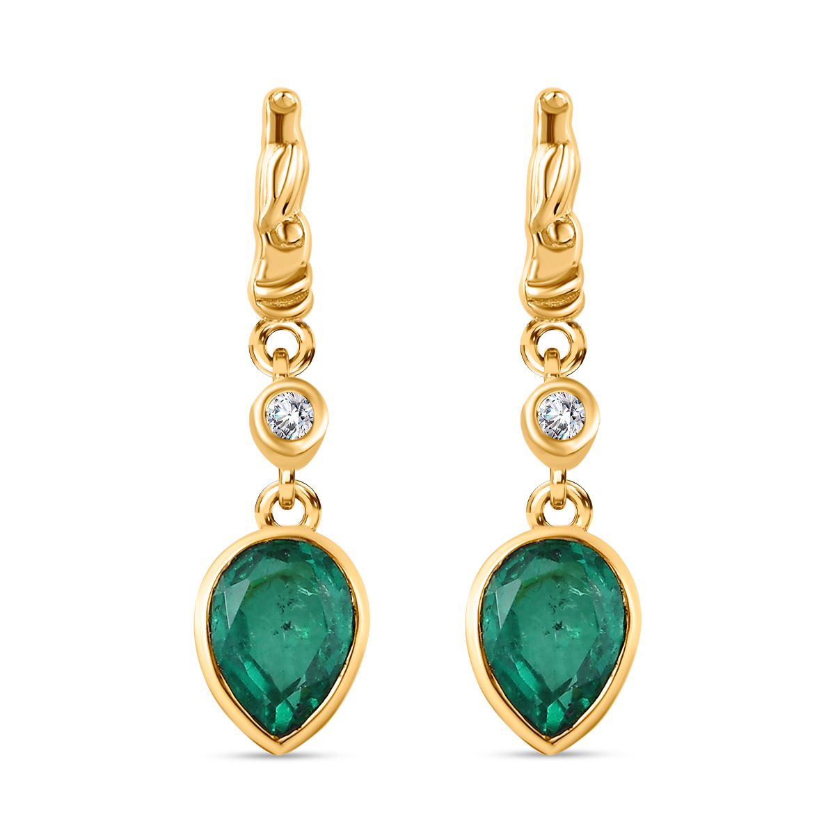 Smaragd-Triplette-Quarz, Weißer Zirkon Ohrringe 925 Silber Gelbgold Vermeil ca. 2.70 ct
