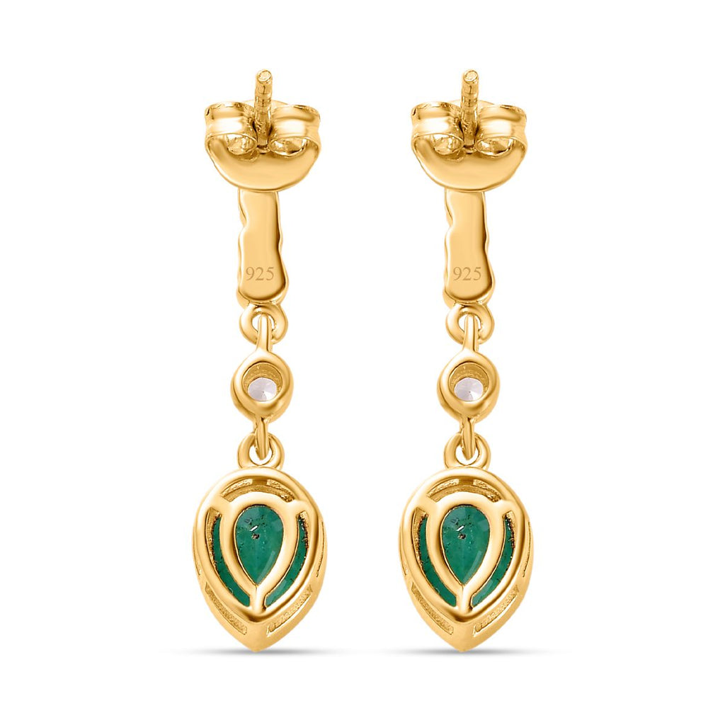 Smaragd-Triplette-Quarz, Weißer Zirkon Ohrringe 925 Silber Gelbgold Vermeil ca. 2.70 ct