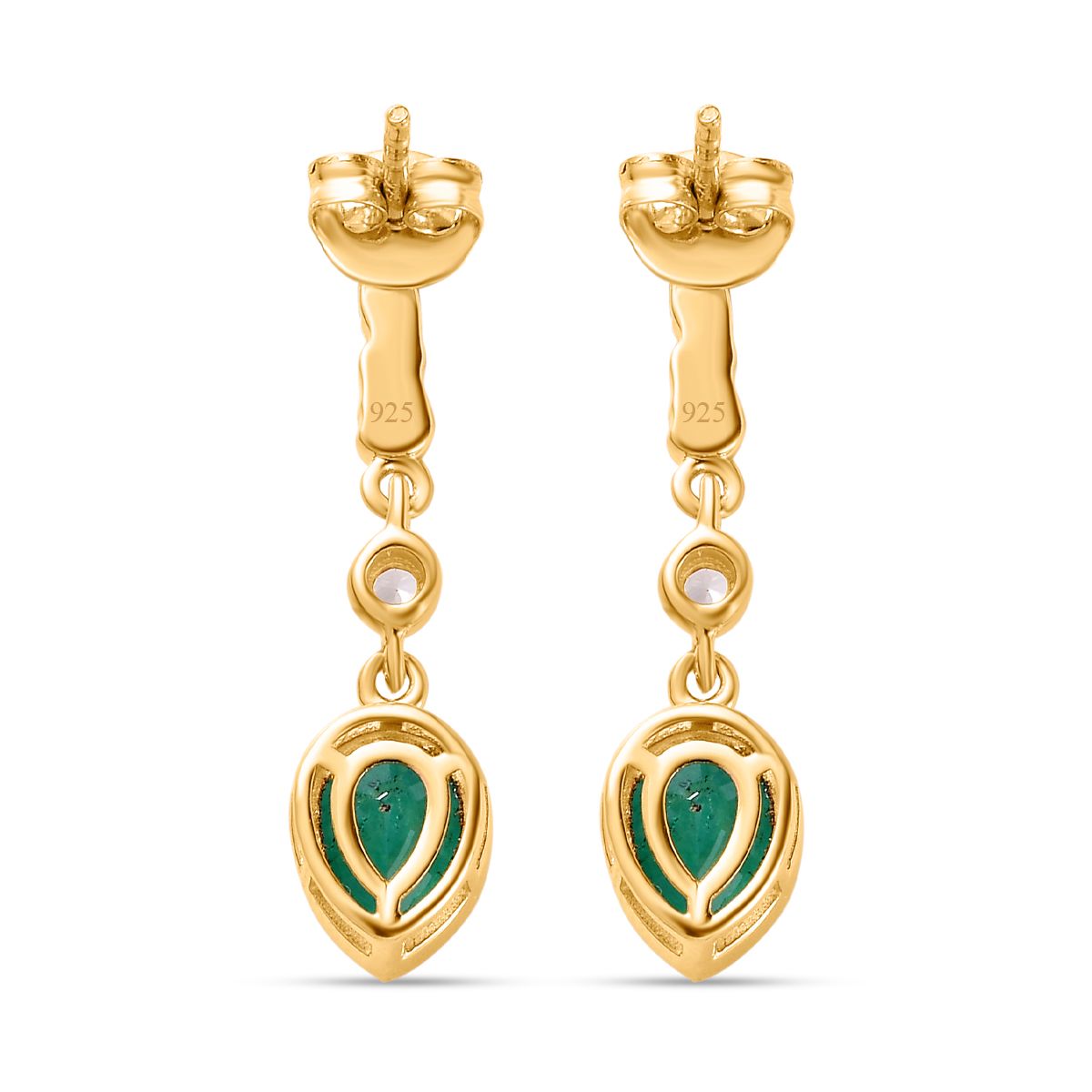 Smaragd-Triplette-Quarz, Weißer Zirkon Ohrringe 925 Silber Gelbgold Vermeil ca. 2.70 ct