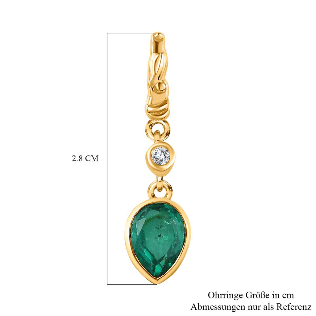 Smaragd-Triplette-Quarz, Weißer Zirkon Ohrringe 925 Silber Gelbgold Vermeil ca. 2.70 ct