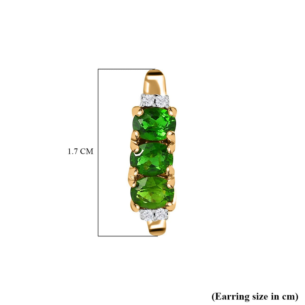 Natürlicher Chromdiopsid, Weißer Zirkon Ohrringe 925 Silber Gelbgold Vermeil ca. 1,21 ct.