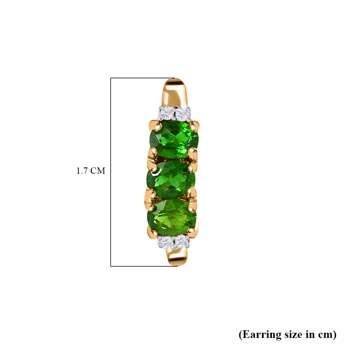 Natürlicher Chromdiopsid, Weißer Zirkon Ohrringe 925 Silber Gelbgold Vermeil ca. 1,21 ct.