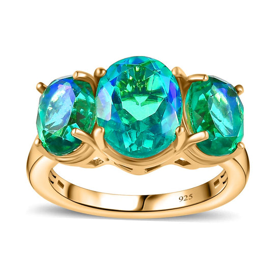 Pfau Quartz Triplette Ring, 925 Silber Gelbgold Vermeil, (Größe 20.00) ca. 5.60 ct