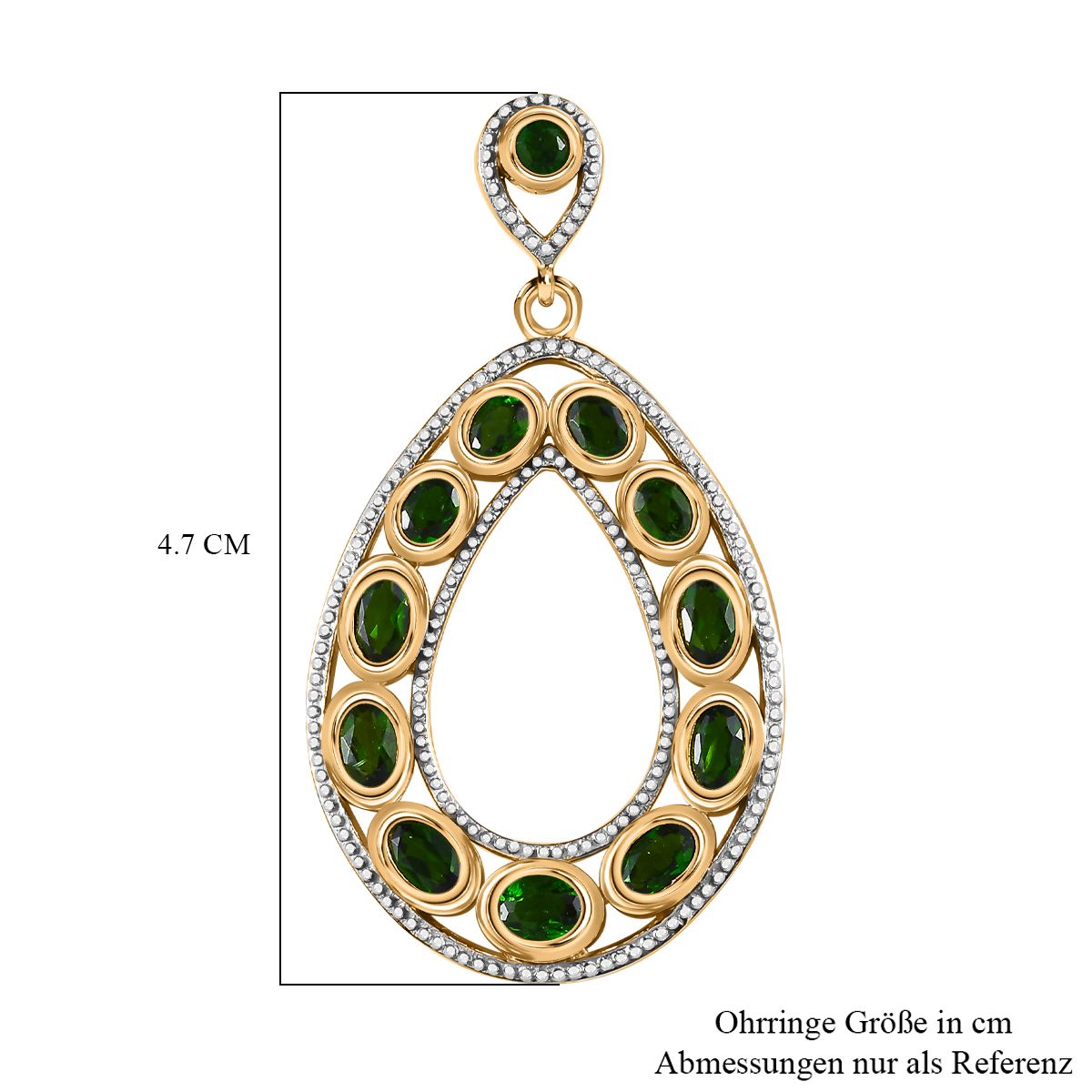 Natürlicher Chromdiopsid Ohrringe 925 Silber Gelbgold Vermeil ca. 5,63 ct.