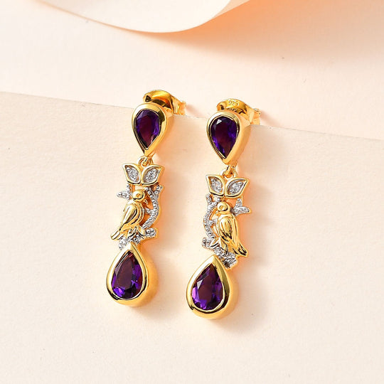 AA Marokkanischer Amethyst Ohrringe 925 Silber Gelbgold Vermeil ca. 2,04 ct.