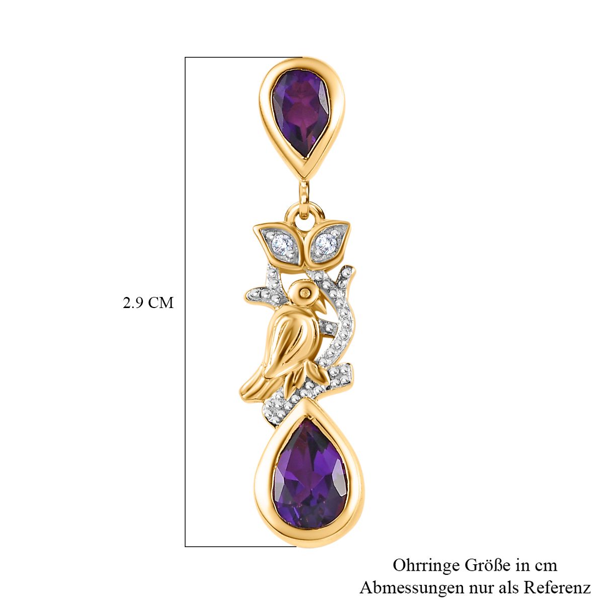 AA Marokkanischer Amethyst Ohrringe 925 Silber Gelbgold Vermeil ca. 2,04 ct.