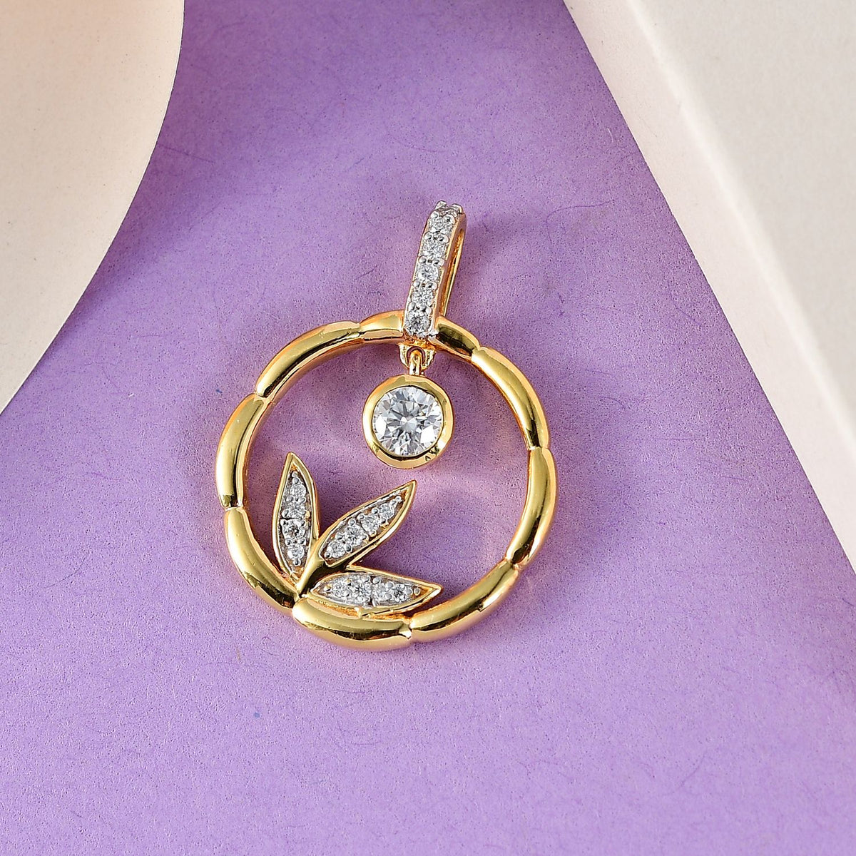 Moissanit Anhänger 925 Silber Gelbgold Vermeil ca. 0.41 ct