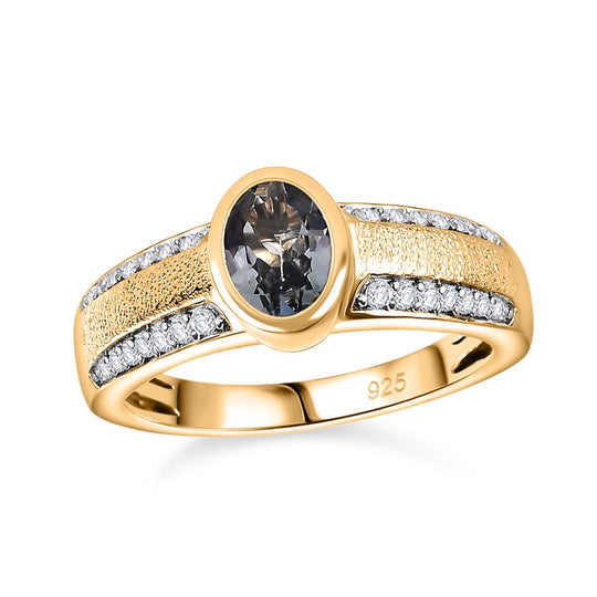 Grüner Tansanit, Weißer Zirkon Ring, 925 Silber Gelbgold Vermeil, (Größe 17.00) ca. 1.08 ct