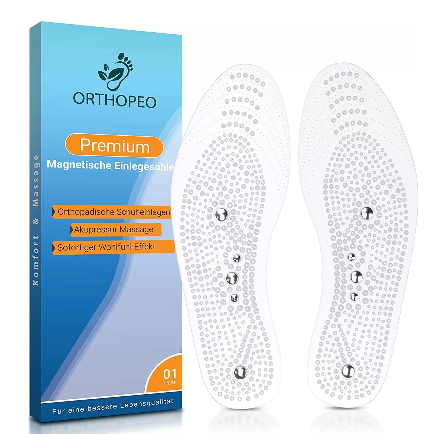 Orthopeo - Akupressur Massage, Premium Einlegesohlenmit mit Magneten, - Komfort und Stütze