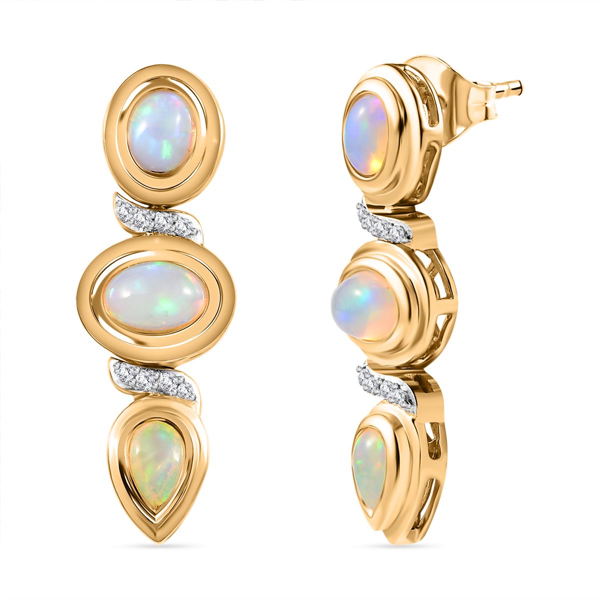 AA Natürlicher, äthiopischer Welo Opal Ohrringe 925 Silber Gelbgold Vermeil ca. 1,71 ct.