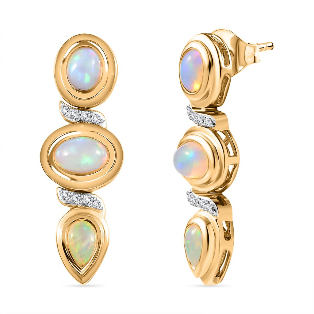 AA Natürlicher, äthiopischer Welo Opal Ohrringe 925 Silber Gelbgold Vermeil ca. 1,71 ct.