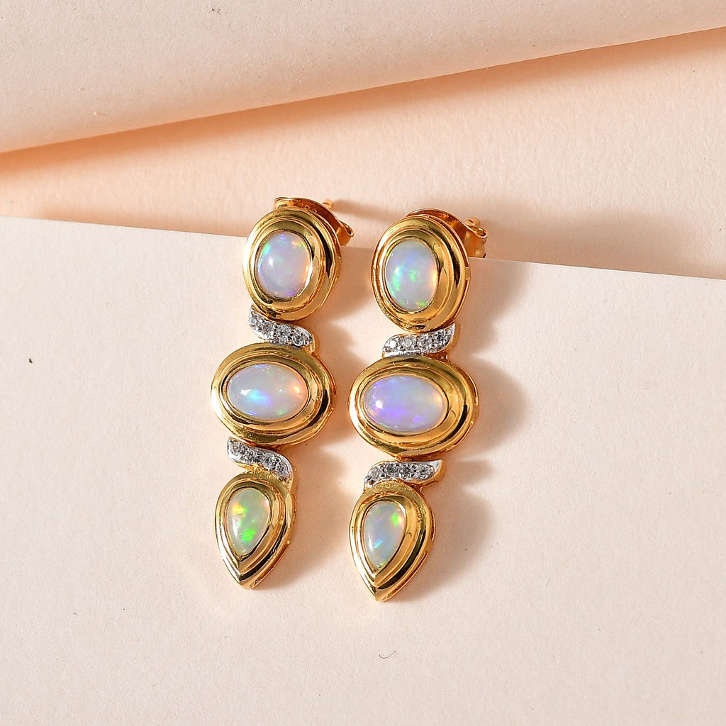 AA Natürlicher, äthiopischer Welo Opal Ohrringe 925 Silber Gelbgold Vermeil ca. 1,71 ct.