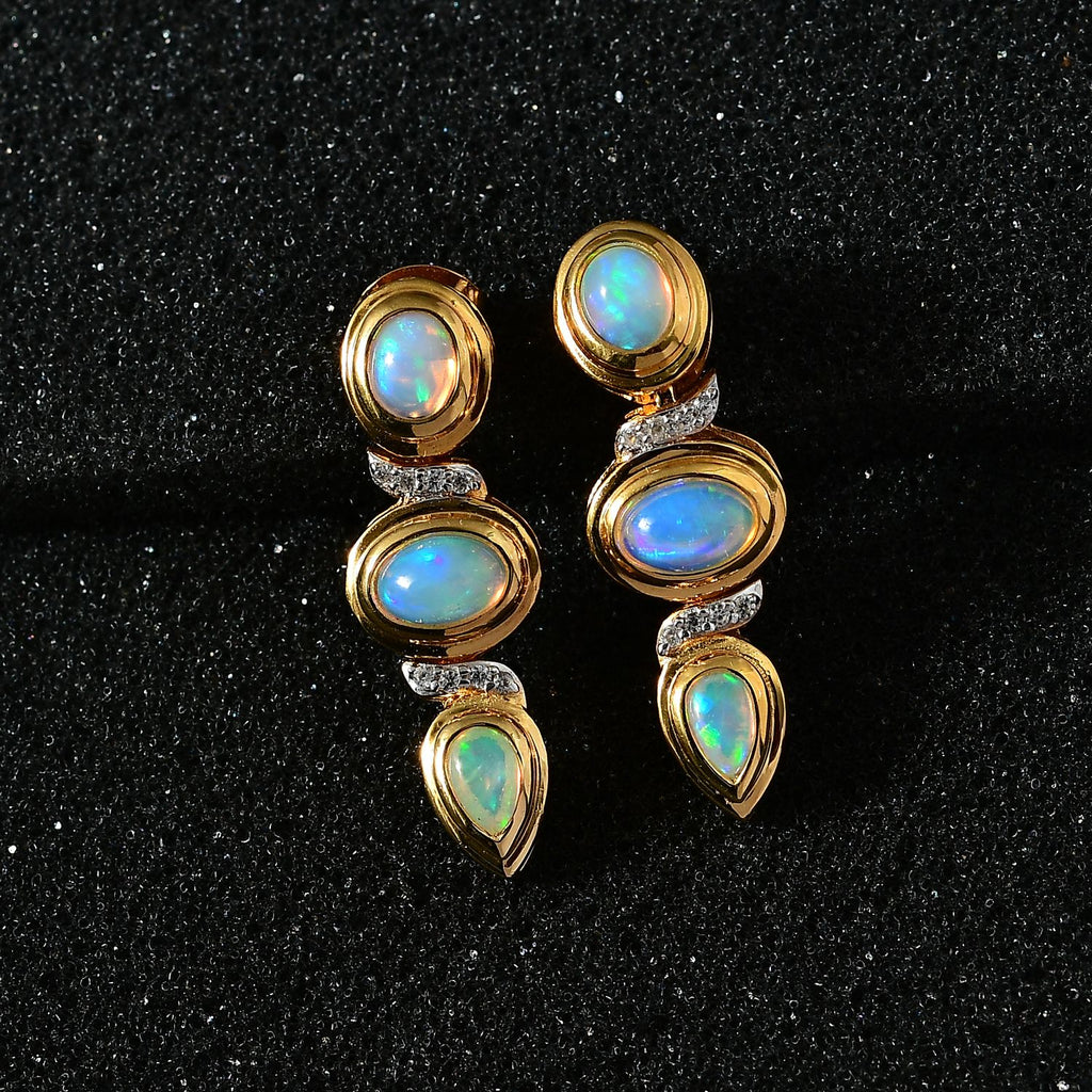 AA Natürlicher, äthiopischer Welo Opal Ohrringe 925 Silber Gelbgold Vermeil ca. 1,71 ct.