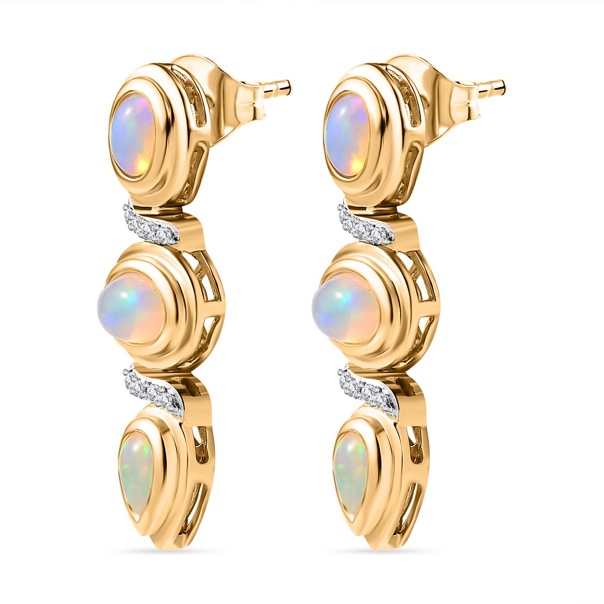 AA Natürlicher, äthiopischer Welo Opal Ohrringe 925 Silber Gelbgold Vermeil ca. 1,71 ct.