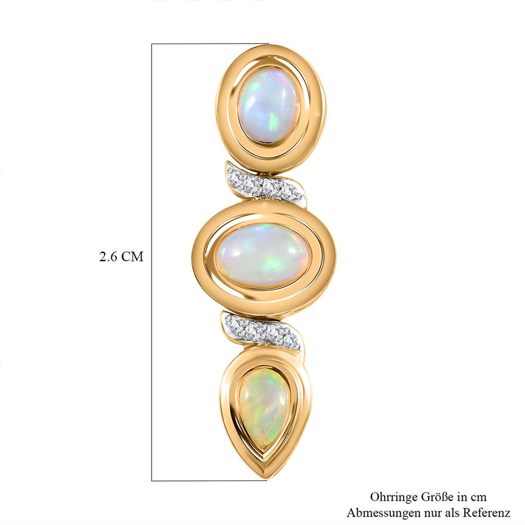 AA Natürlicher, äthiopischer Welo Opal Ohrringe 925 Silber Gelbgold Vermeil ca. 1,71 ct.
