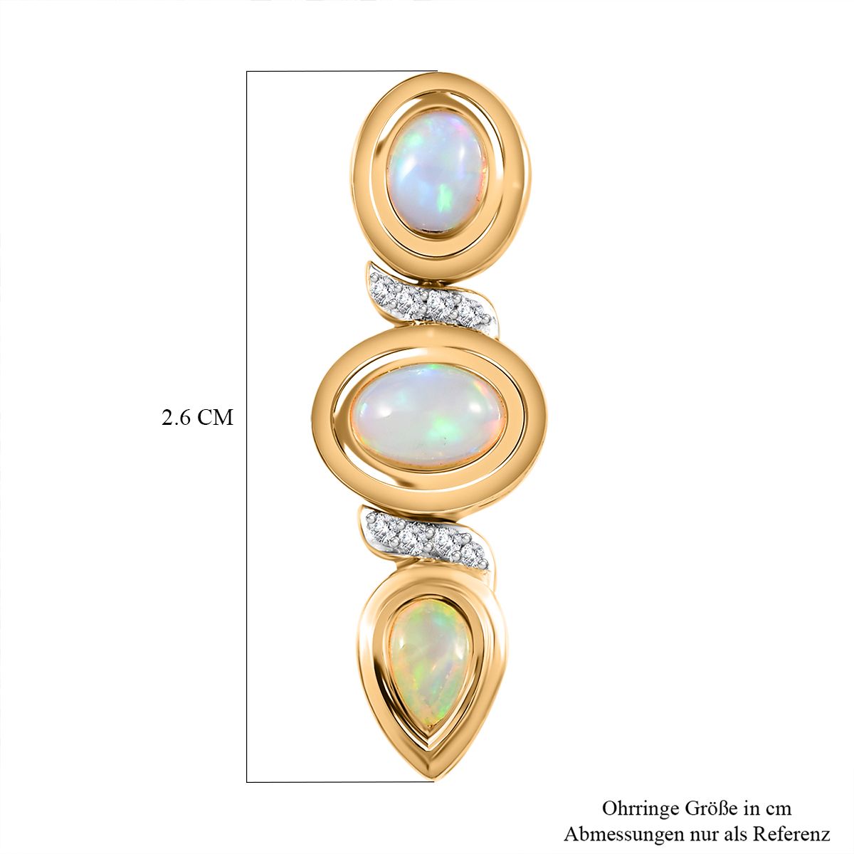 AA Natürlicher, äthiopischer Welo Opal Ohrringe 925 Silber Gelbgold Vermeil ca. 1,71 ct.