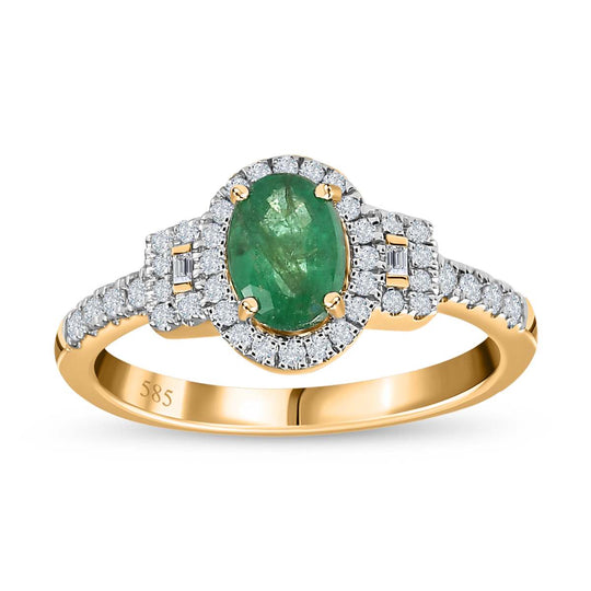 AAA Kagem Sambischer Smaragd und Weißer Diamant Ring 585 Gold (Größe 17.00) ca. 1.02 ct