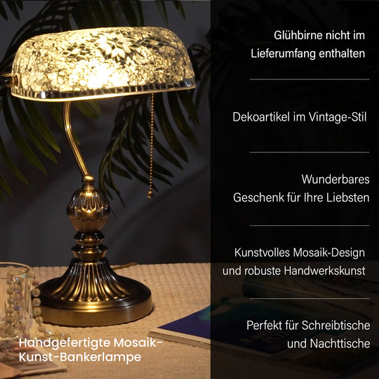 Handgefertigte Mosaik Kunst Bankerlampe, Größe: 26 x 25 x 35 cm, Rot, Glühbirne nicht enthalten
