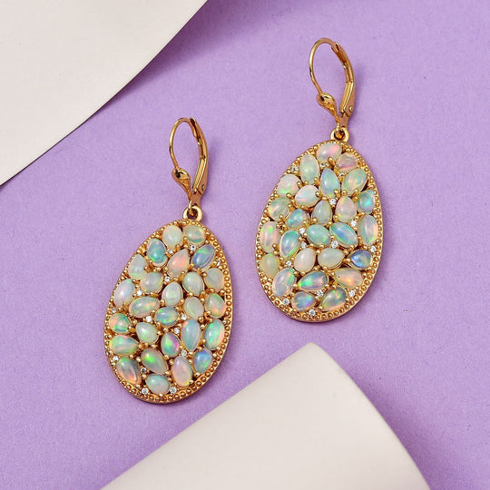 AA Natürlicher, äthiopischer Welo Opal Ohrringe 925 Silber Gelbgold Vermeil ca. 6,88 ct.