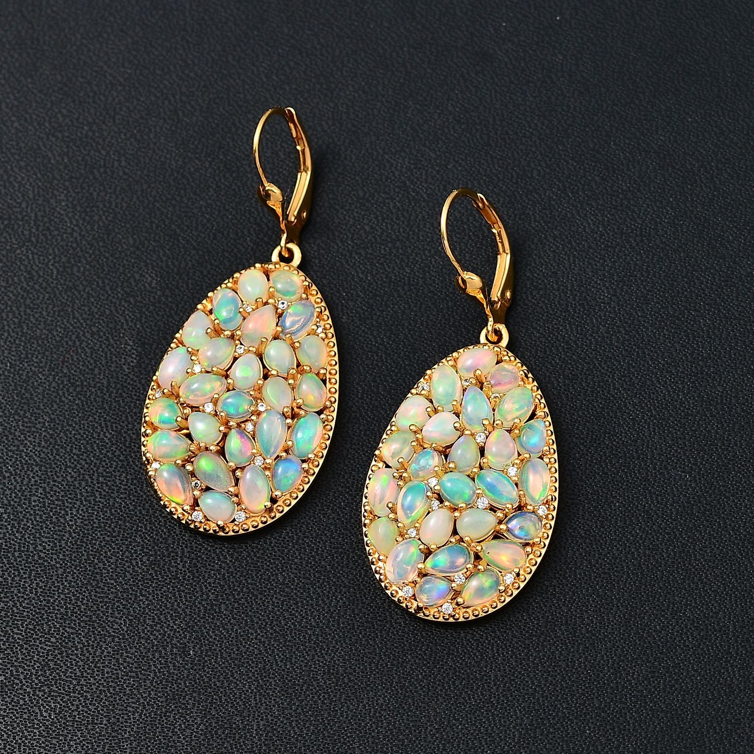 AA Natürlicher, äthiopischer Welo Opal Ohrringe 925 Silber Gelbgold Vermeil ca. 6,88 ct.