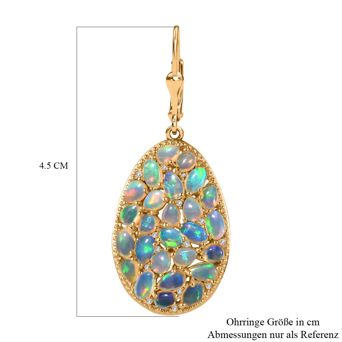 AA Natürlicher, äthiopischer Welo Opal Ohrringe 925 Silber Gelbgold Vermeil ca. 6,88 ct.