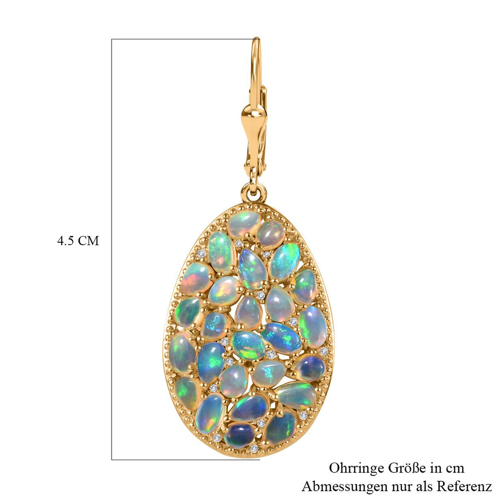 AA Natürlicher, äthiopischer Welo Opal Ohrringe 925 Silber Gelbgold Vermeil ca. 6,88 ct.