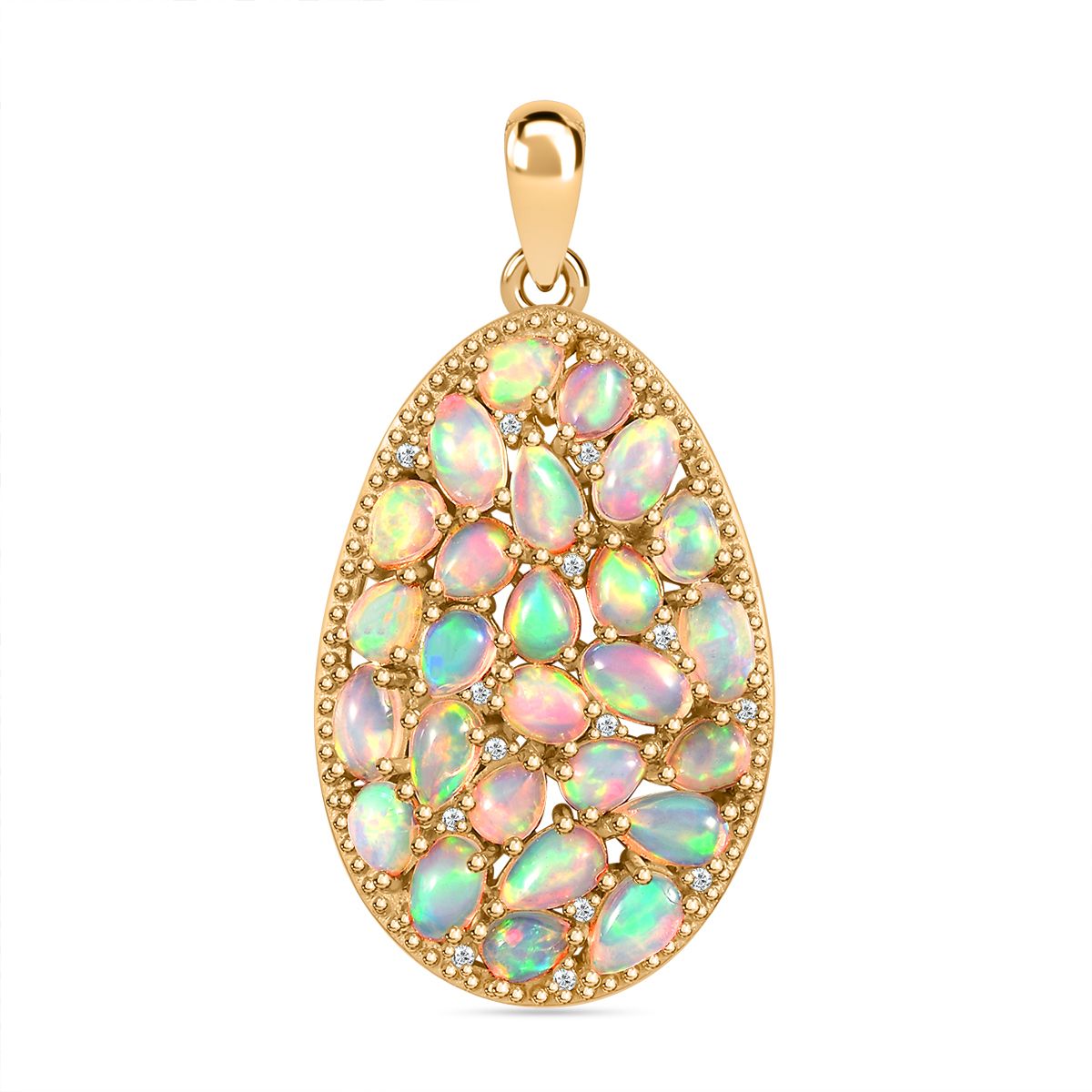 AA Natürlicher, äthiopischer Welo Opal Anhänger 925 Silber Gelbgold Vermeil ca. 3,38 ct.
