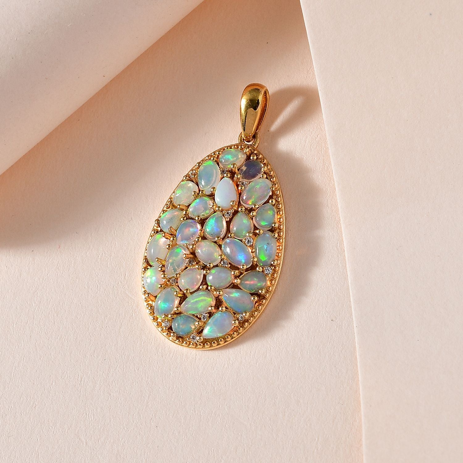 AA Natürlicher, äthiopischer Welo Opal Anhänger 925 Silber Gelbgold Vermeil ca. 3,38 ct.