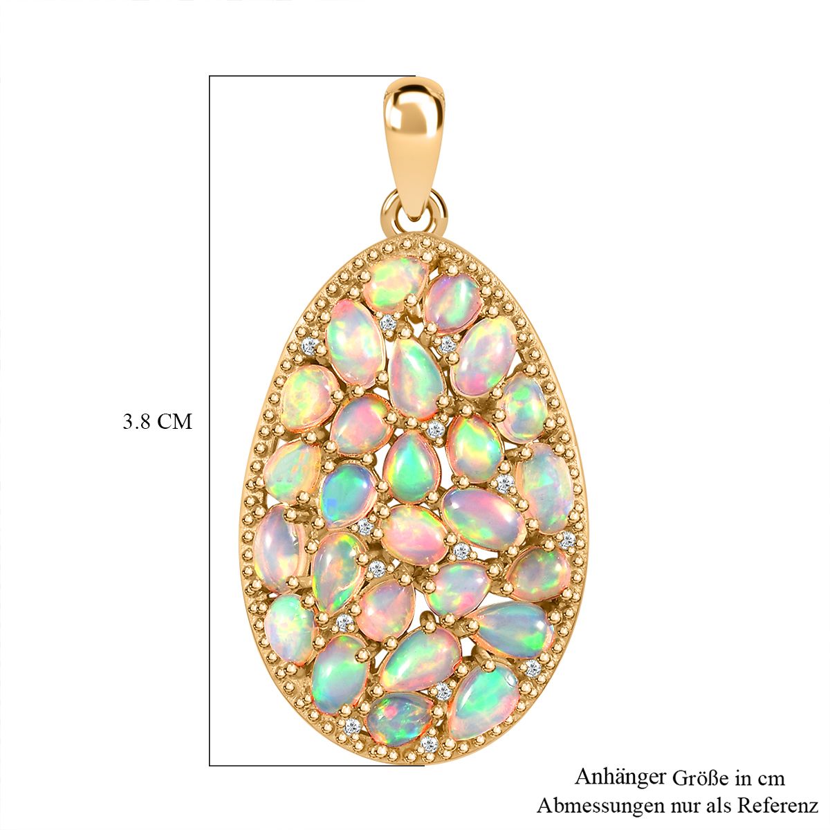 AA Natürlicher, äthiopischer Welo Opal Anhänger 925 Silber Gelbgold Vermeil ca. 3,38 ct.