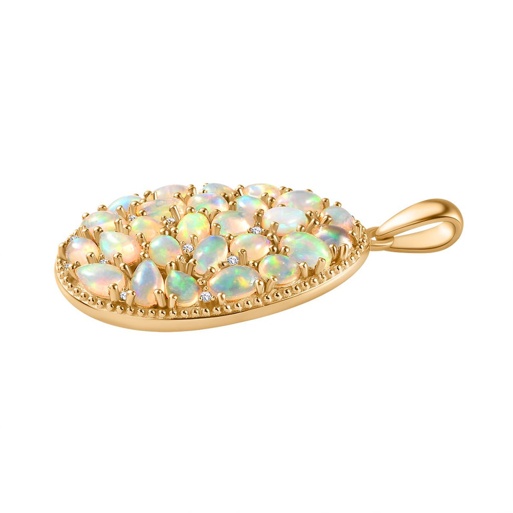 AA Natürlicher, äthiopischer Welo Opal Anhänger 925 Silber Gelbgold Vermeil ca. 3,38 ct.