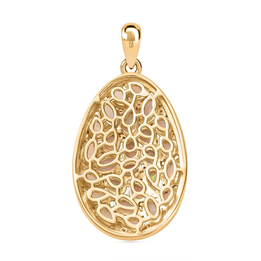 AA Natürlicher, äthiopischer Welo Opal Anhänger 925 Silber Gelbgold Vermeil ca. 3,38 ct.