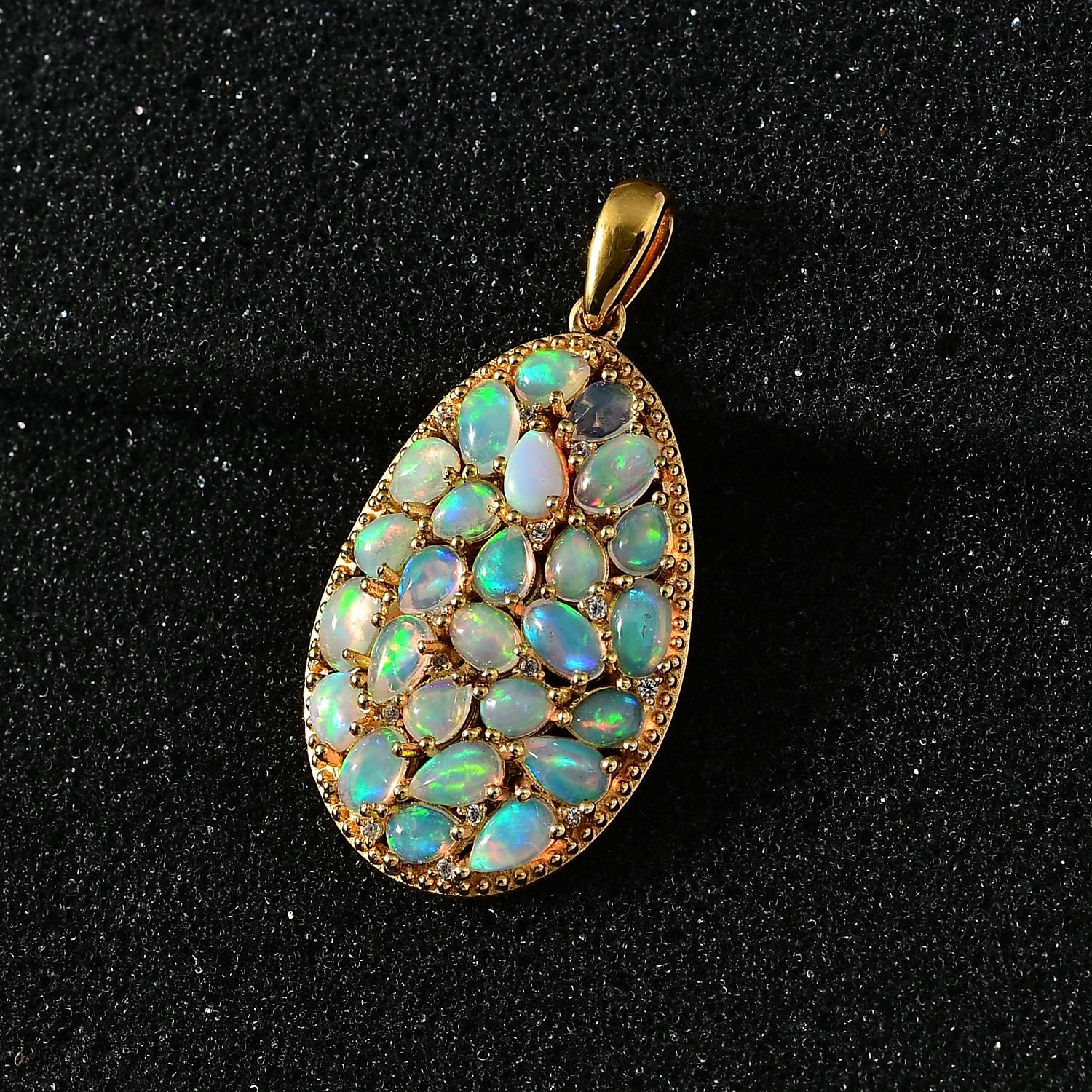 AA Natürlicher, äthiopischer Welo Opal Anhänger 925 Silber Gelbgold Vermeil ca. 3,38 ct.