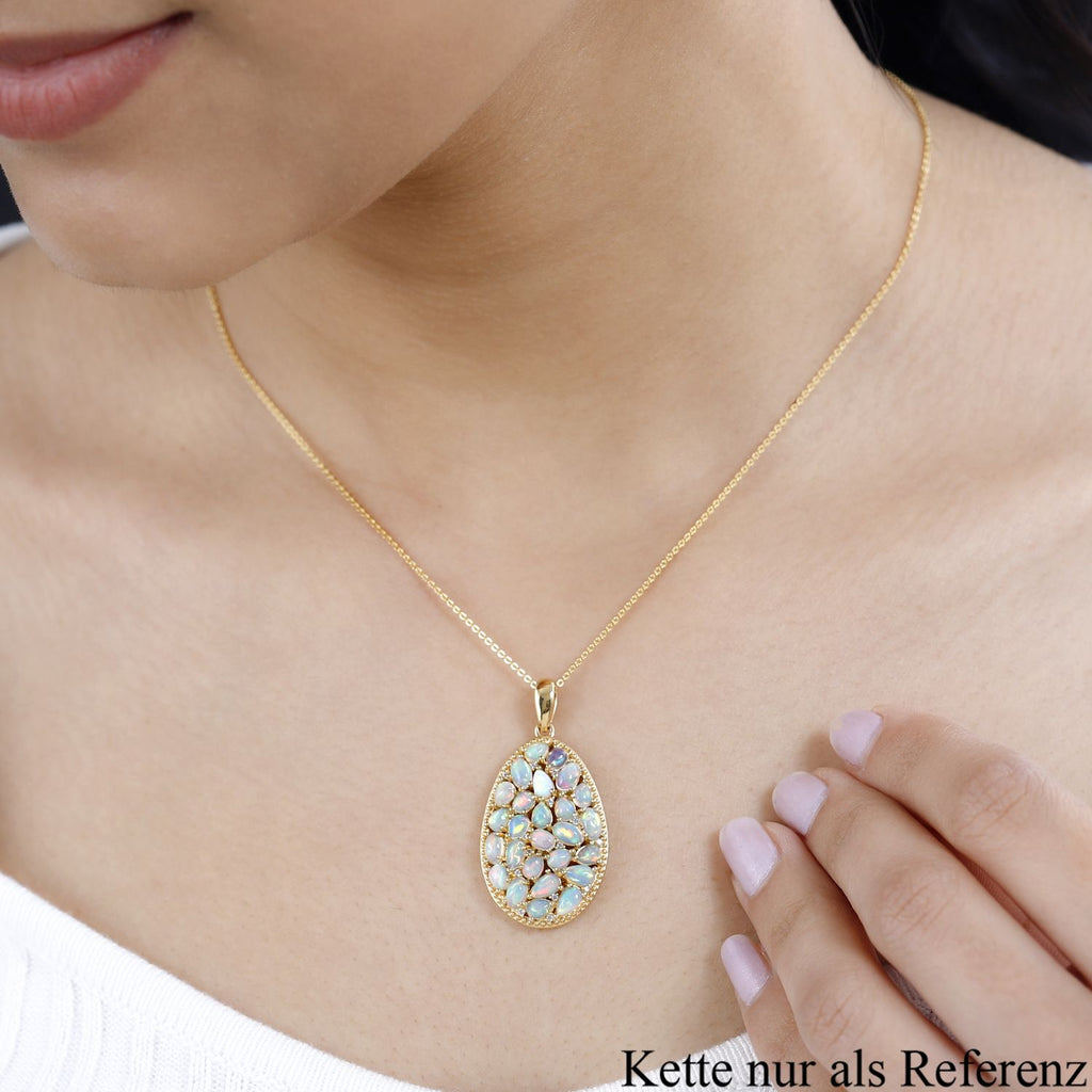 AA Natürlicher, äthiopischer Welo Opal Anhänger 925 Silber Gelbgold Vermeil ca. 3,38 ct.