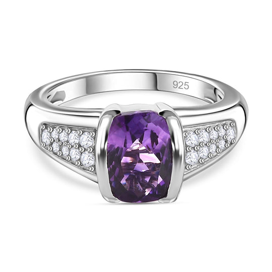 AA Marokkanischer Amethyst, Weißer Zirkon Ring, 925 Silber platiniert (Größe 20.00) ca. 2.47 ct